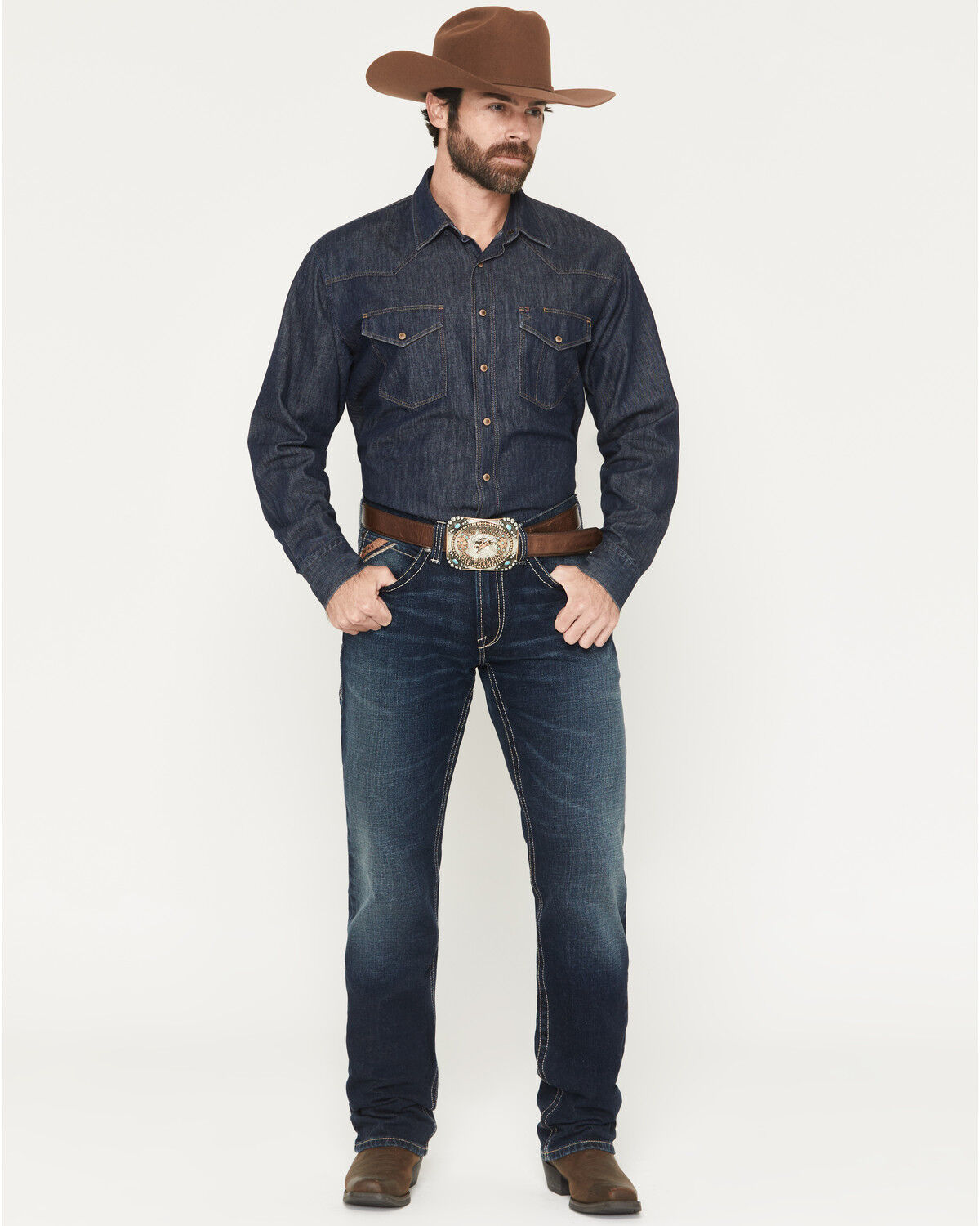 Ariat Men's Boot Barn Exclusive M4 Nightingale Dark Wash Relaxed Straight Rigid Denim Jeans, Dark Wash, hi-res