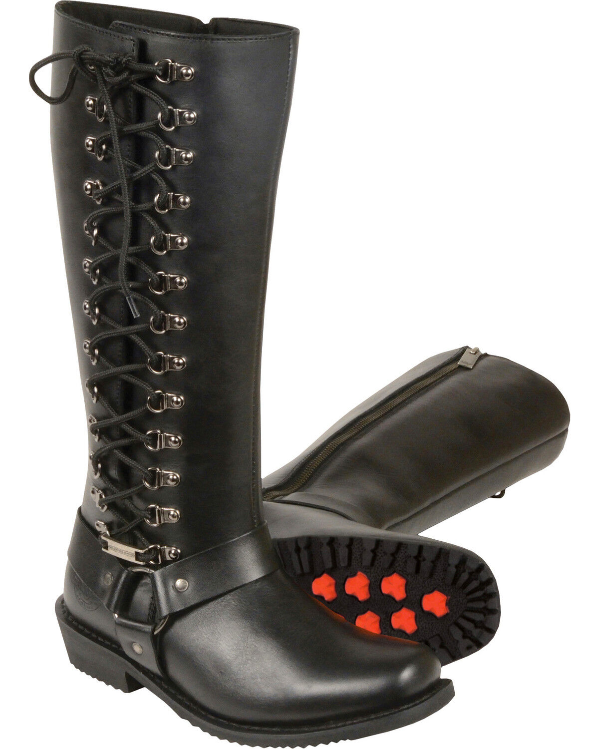 Milwaukee Leather Women's 14" Full Lacing Classic Harness Boots - Square Toe - Wide, Black, hi-res