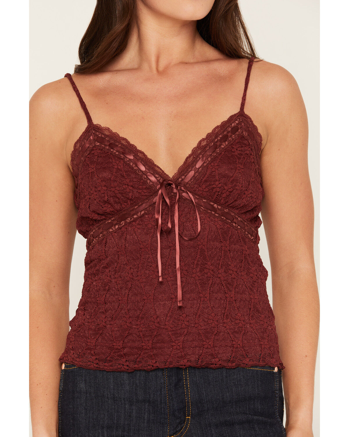 Image #3 - Miss Me Women's Solid Embroidered Tank Top, Burgundy, hi-res