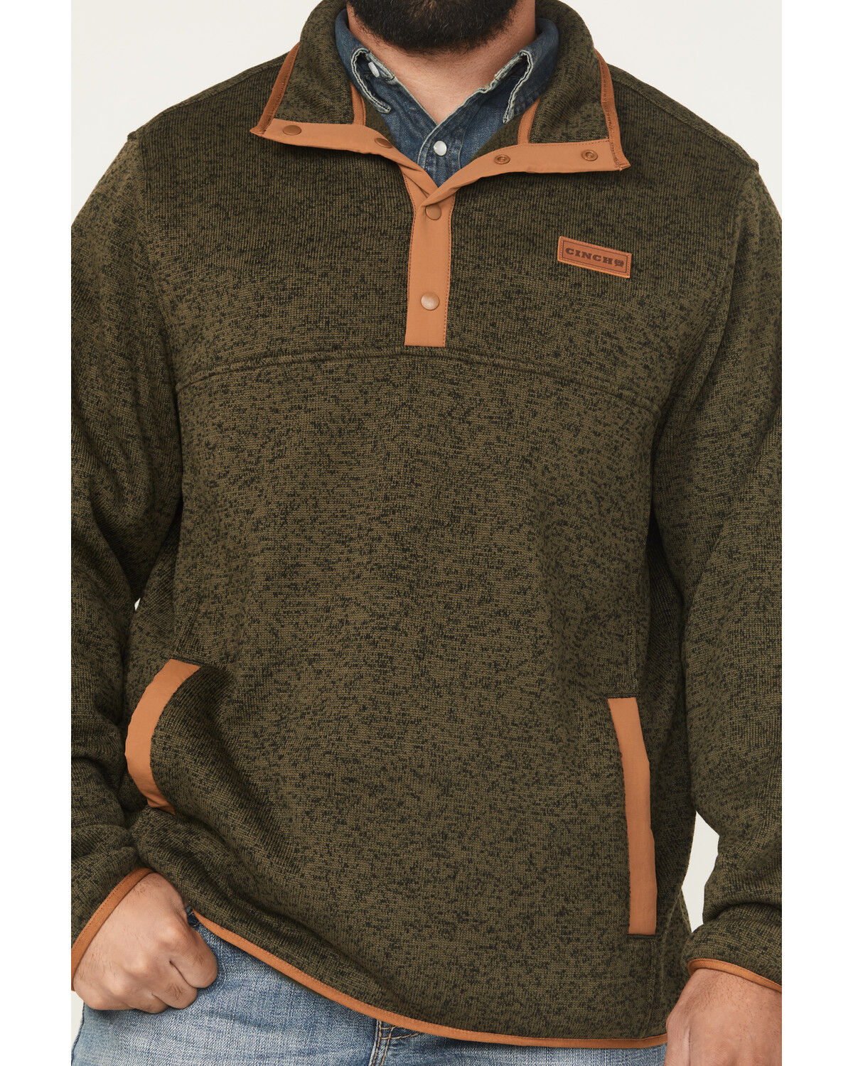 Image #3 - Cinch Men's Solid 1/4 Snap Pullover, Olive, hi-res