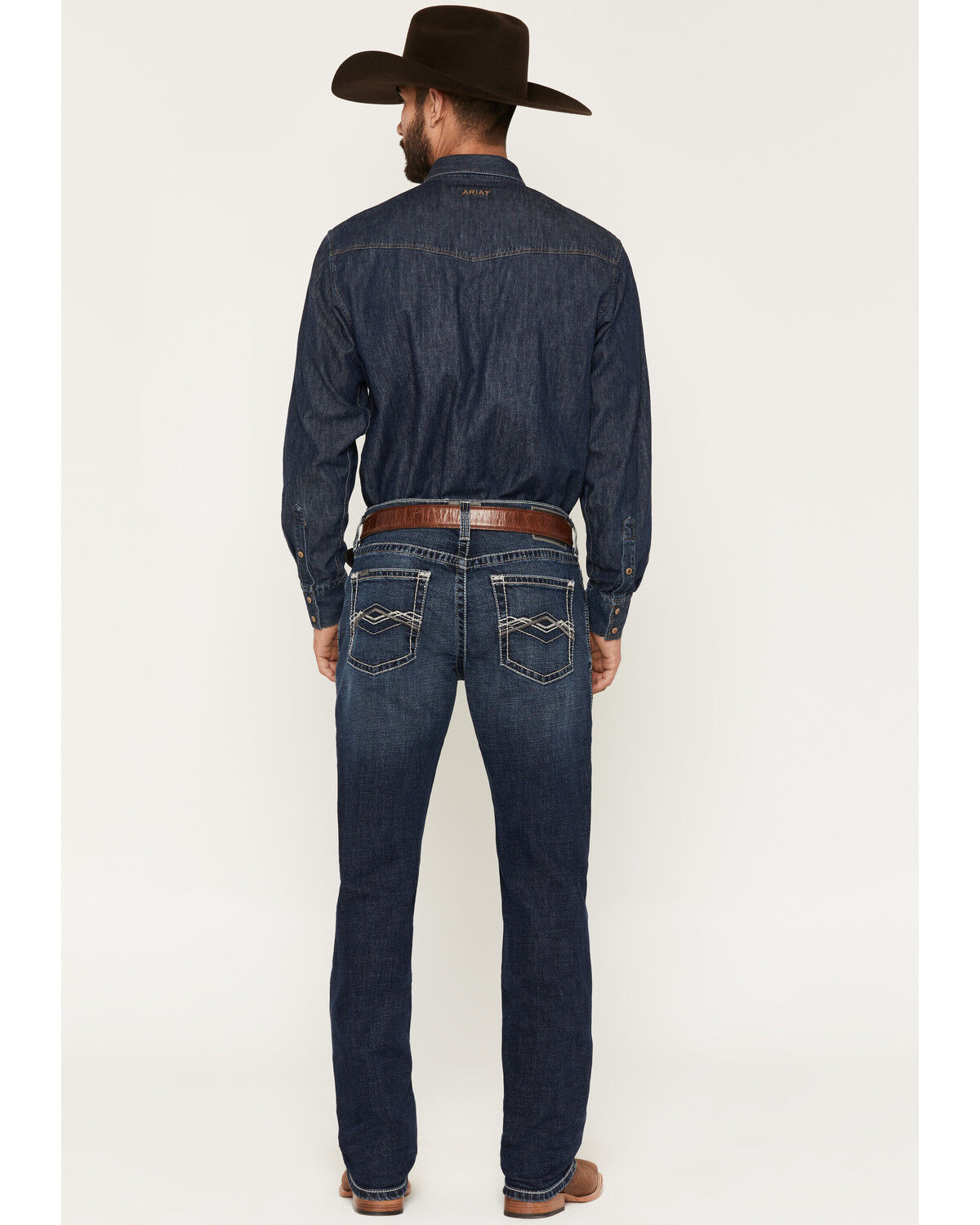 Image #3 - Ariat Men's M4 Harlan Landon Dark Wash Relaxed Straight Stretch Denim Jeans, Dark Wash, hi-res