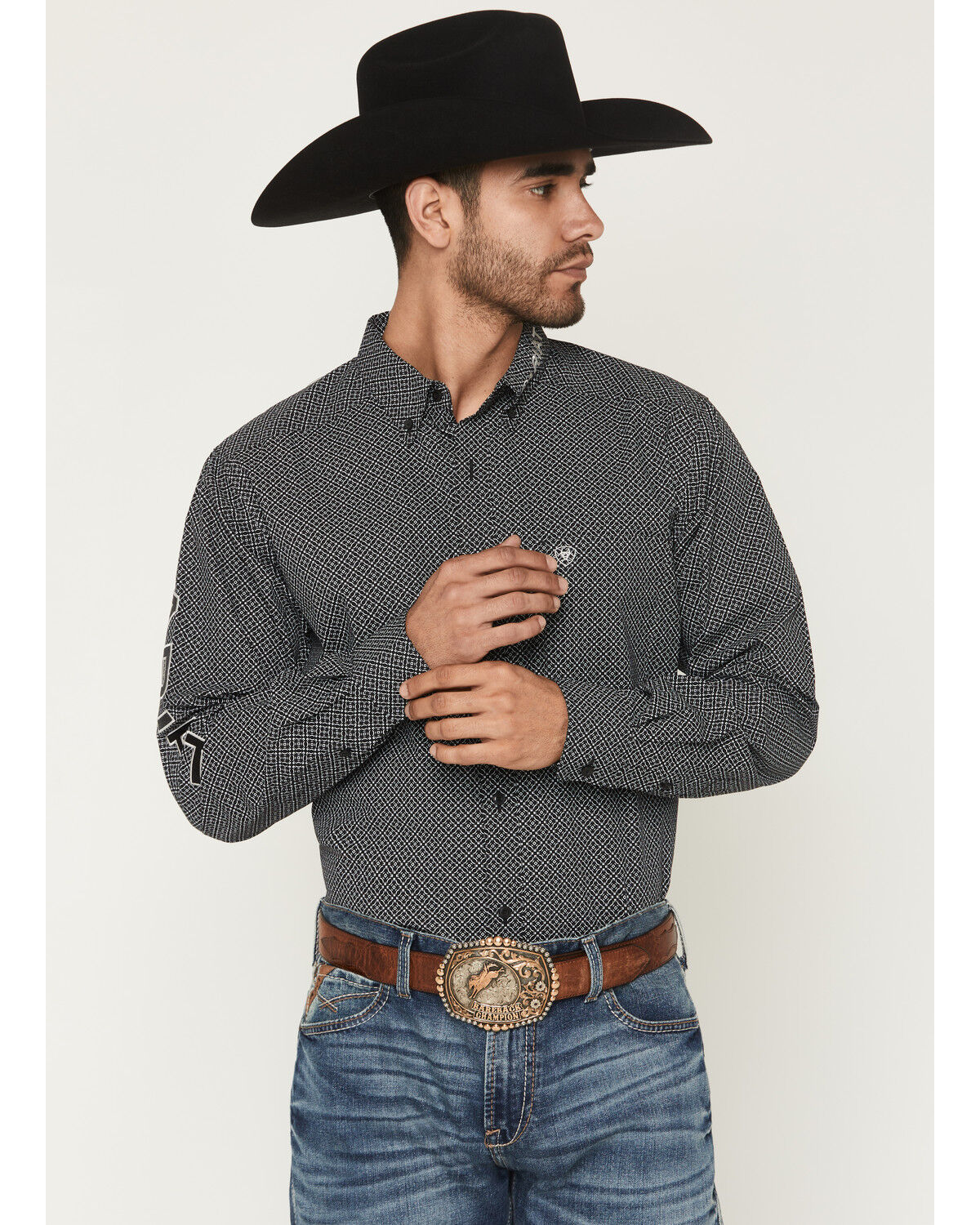 Image #1 - Ariat Men's Team Dariel Medallion Print Long Sleeve Button-Down Western Shirt, Black, hi-res