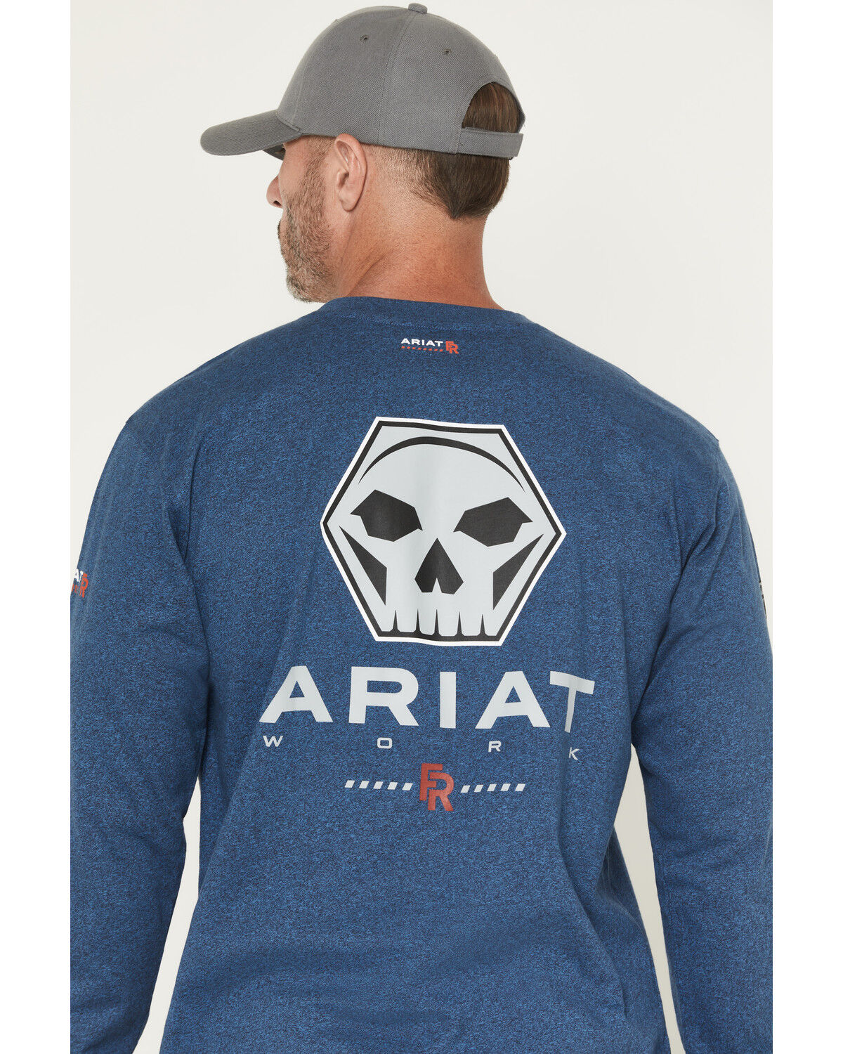 Image #1 - Ariat Men's FR Air Bolt Long Sleeve Graphic Work Shirt, Heather Blue, hi-res