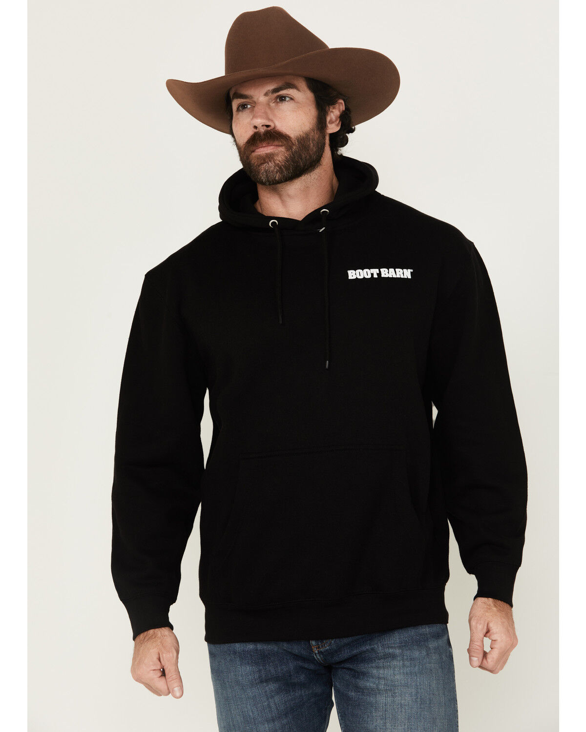 Image #1 - Boot Barn Men's Logo Graphic Hooded Sweatshirt, Black, hi-res