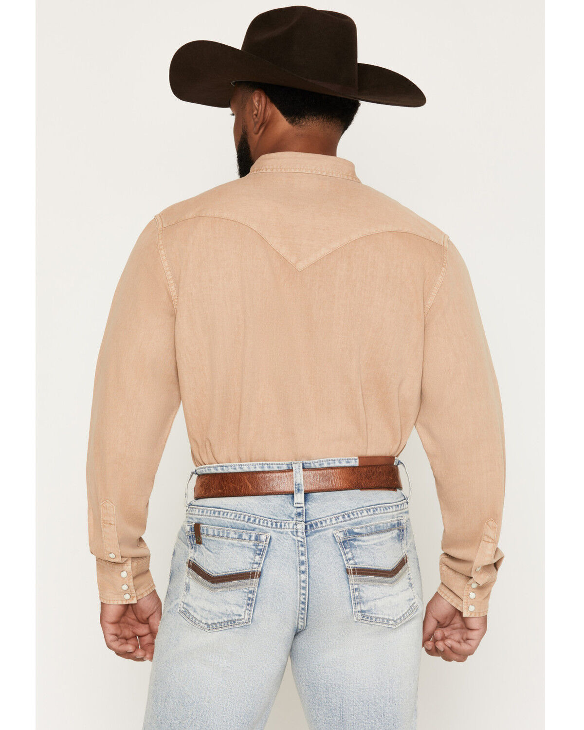 Image #4 - Cody James Men's Solid Long Sleeve Snap Denim Western Shirt - Tall, Tan, hi-res