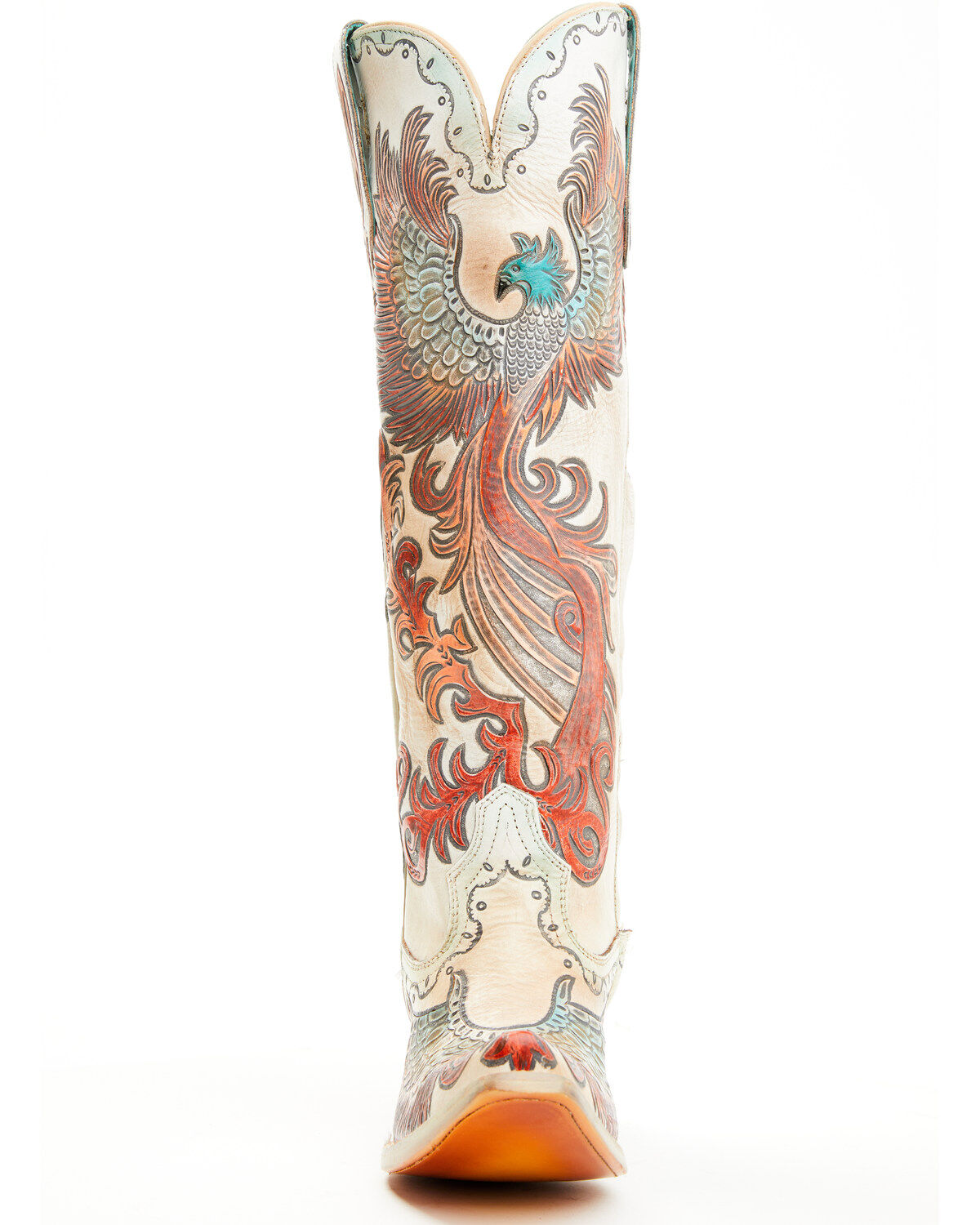Image #4 - Corral Women's Fire Phoenix Hand Tooled And Painted Tall Western Boots - Snip Toe, White, hi-res