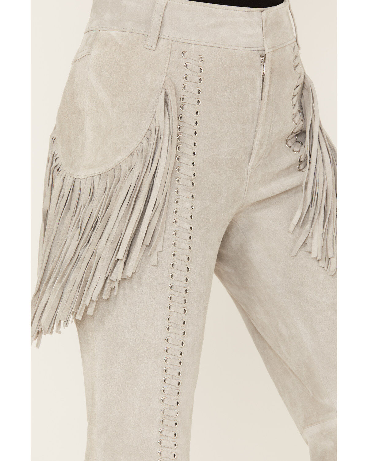 Image #2 - Wonderwest Women's Leather Fringe Pants, Grey, hi-res