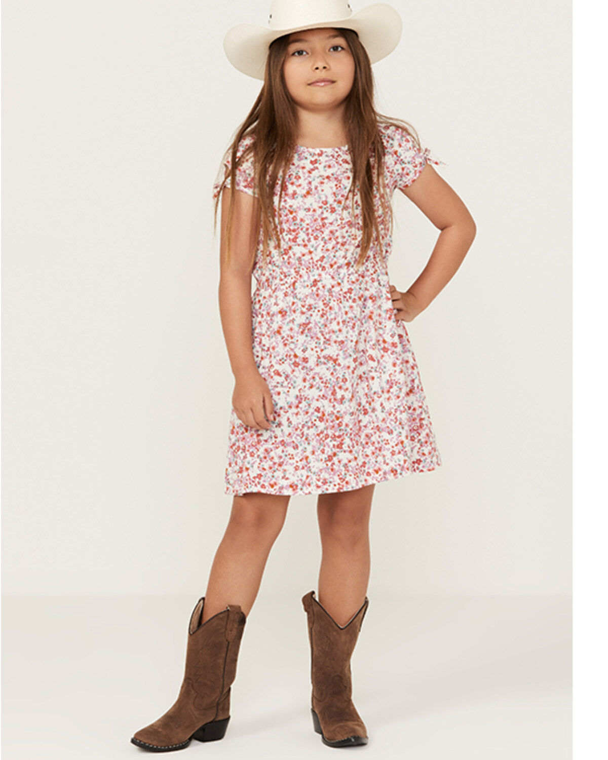 Shyanne Girls' Ditsy Printed Mini Dress, Ivory, hi-res