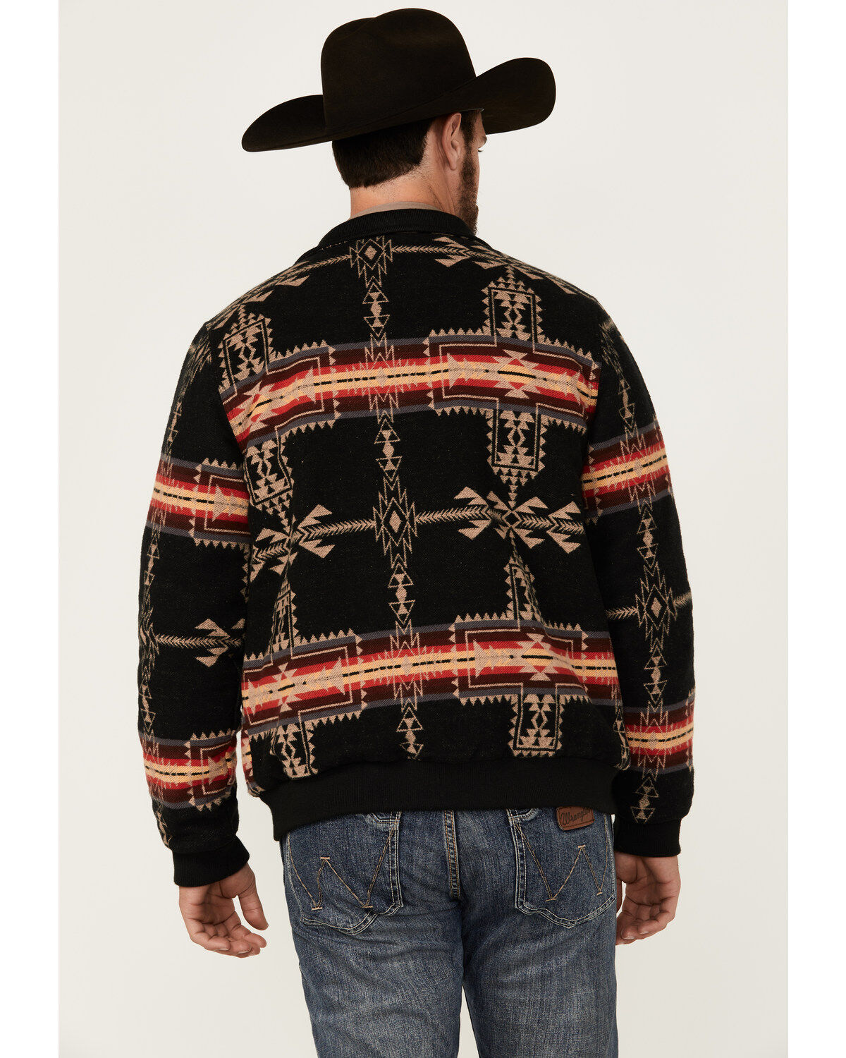 Image #4 - Rock & Roll Denim Men's Southwestern Print Bomber Jacket, Black, hi-res