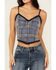 Image #3 - Miss Me Women's Sequins Plaid Print Tank , Medium Blue, hi-res