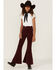 Image #1 - Chrysanthemum Little Girls' Corduroy Pull On Bell Bottom Pants, Burgundy, hi-res