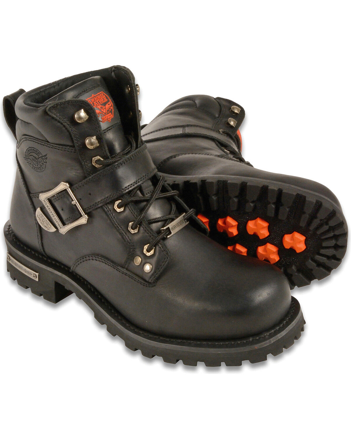 Milwaukee Leather Men's 6" Side Buckle Boots - Round Toe, Black, hi-res