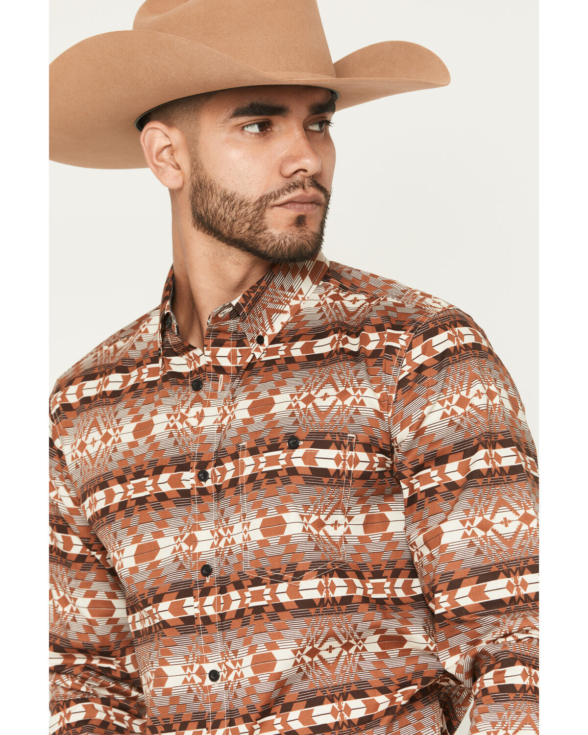 Image #2 - RANK 45&reg; Men's Mountain Shadow Southwestern Print Long Sleeve Button-Down Stretch Western Shirt, Tan, hi-res
