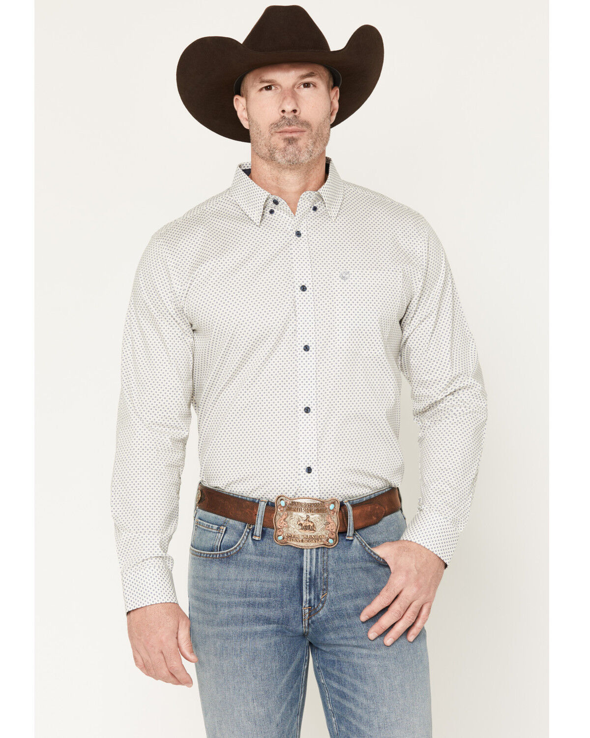 Cody James Men's NFR Geo Print Long Sleeve Button-Down Stretch Western Shirt - Tall, White, hi-res