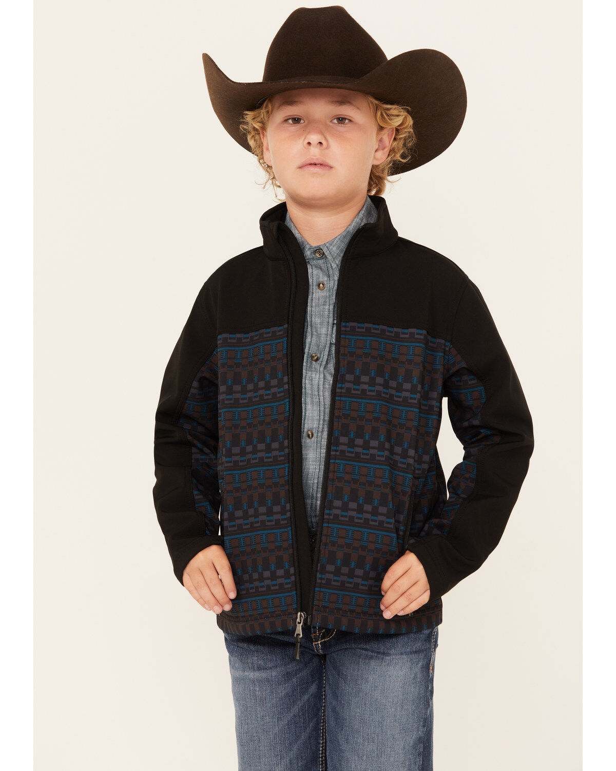 Cody James Boys' Color Block Pattern Softshell Jacket, Black, hi-res
