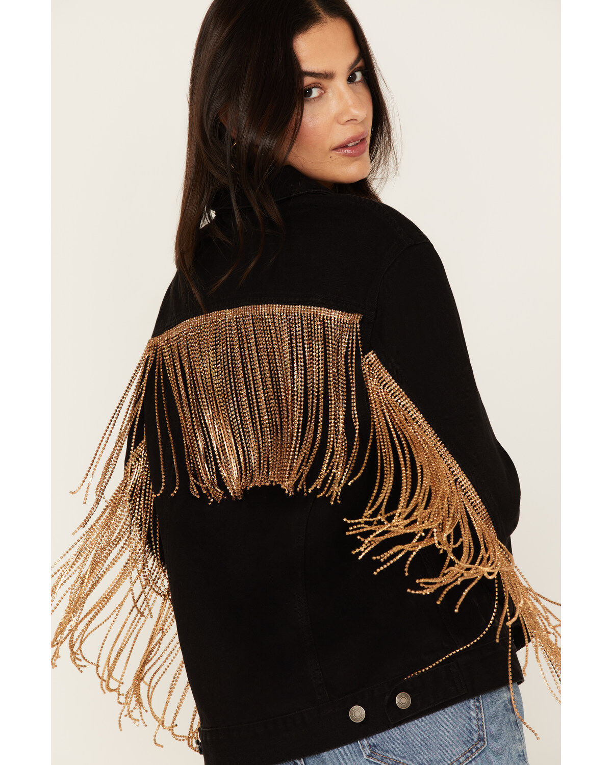 Image #4 - The Harley Jacket by Daniel Diamond: Women's Black Denim Jacket with Gold Fringe, Black, hi-res