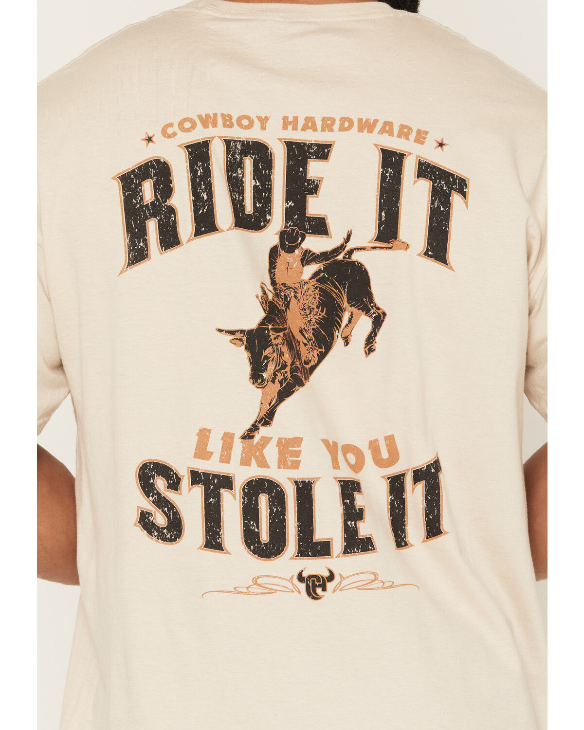 Image #4 - Cowboy Hardware Men's Ride It Like You Stole It Short Sleeve Graphic T-Shirt, Tan, hi-res