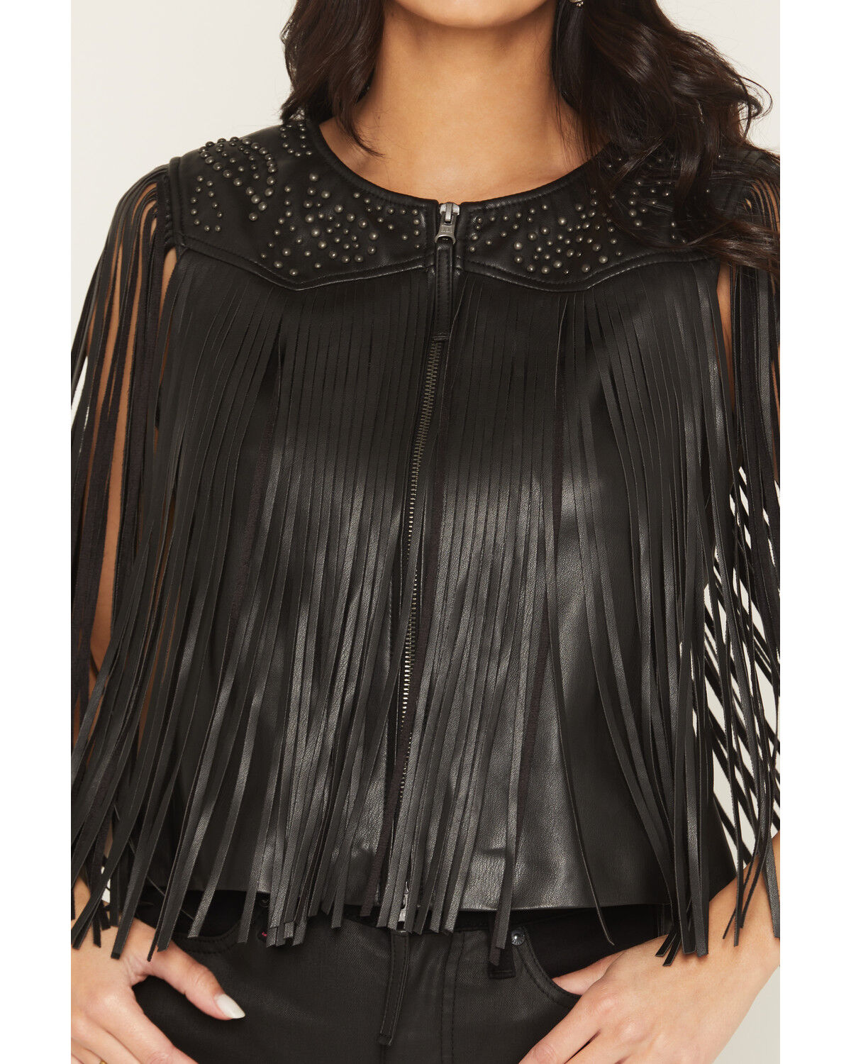 Image #3 - Idyllwind Women's Arlene Studded and Fringe Faux Leather Vest, Black, hi-res