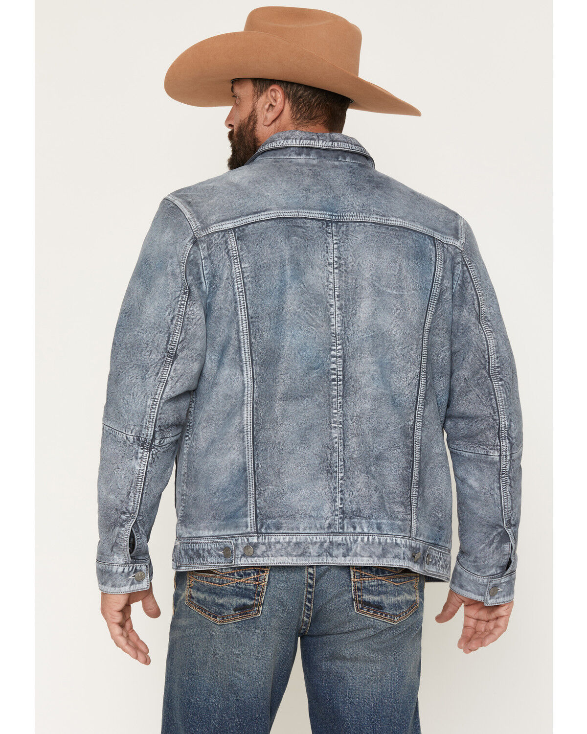 Image #4 - Scully Men's Distressed Leather Button-Down Trucker Jacket, Slate, hi-res