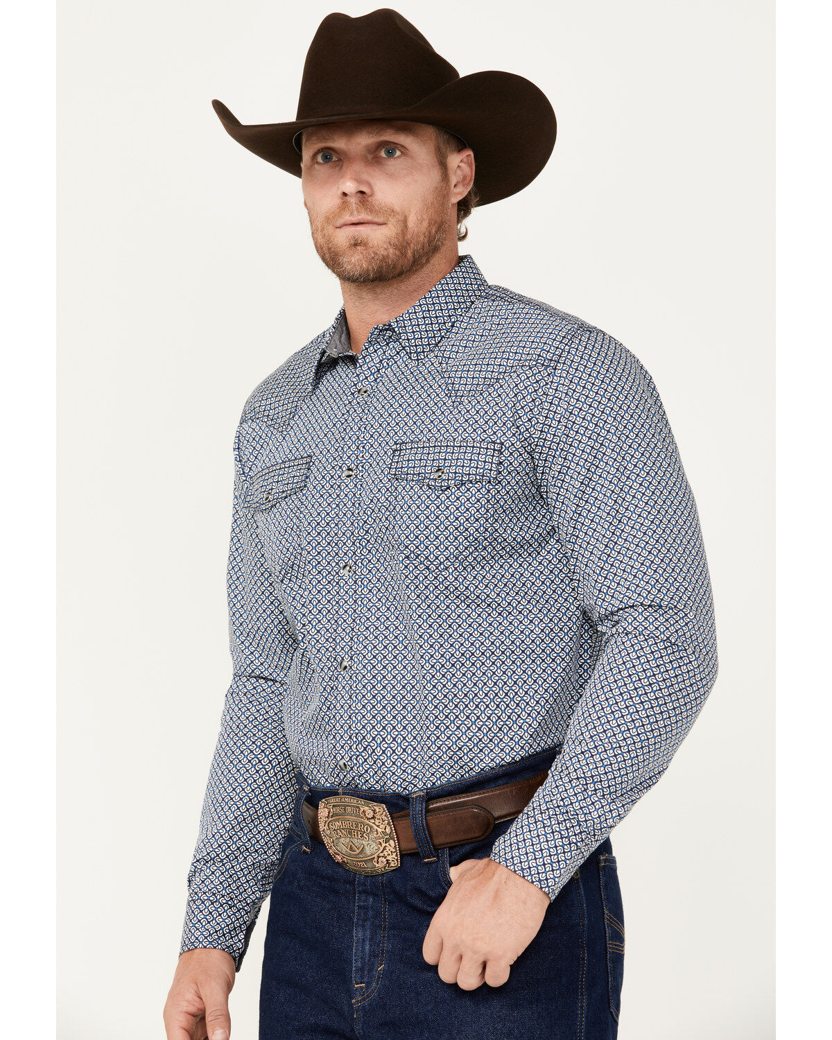Image #2 - Cody James Men's Reride Geo Print Long Sleeve Snap Western Shirt, Navy, hi-res