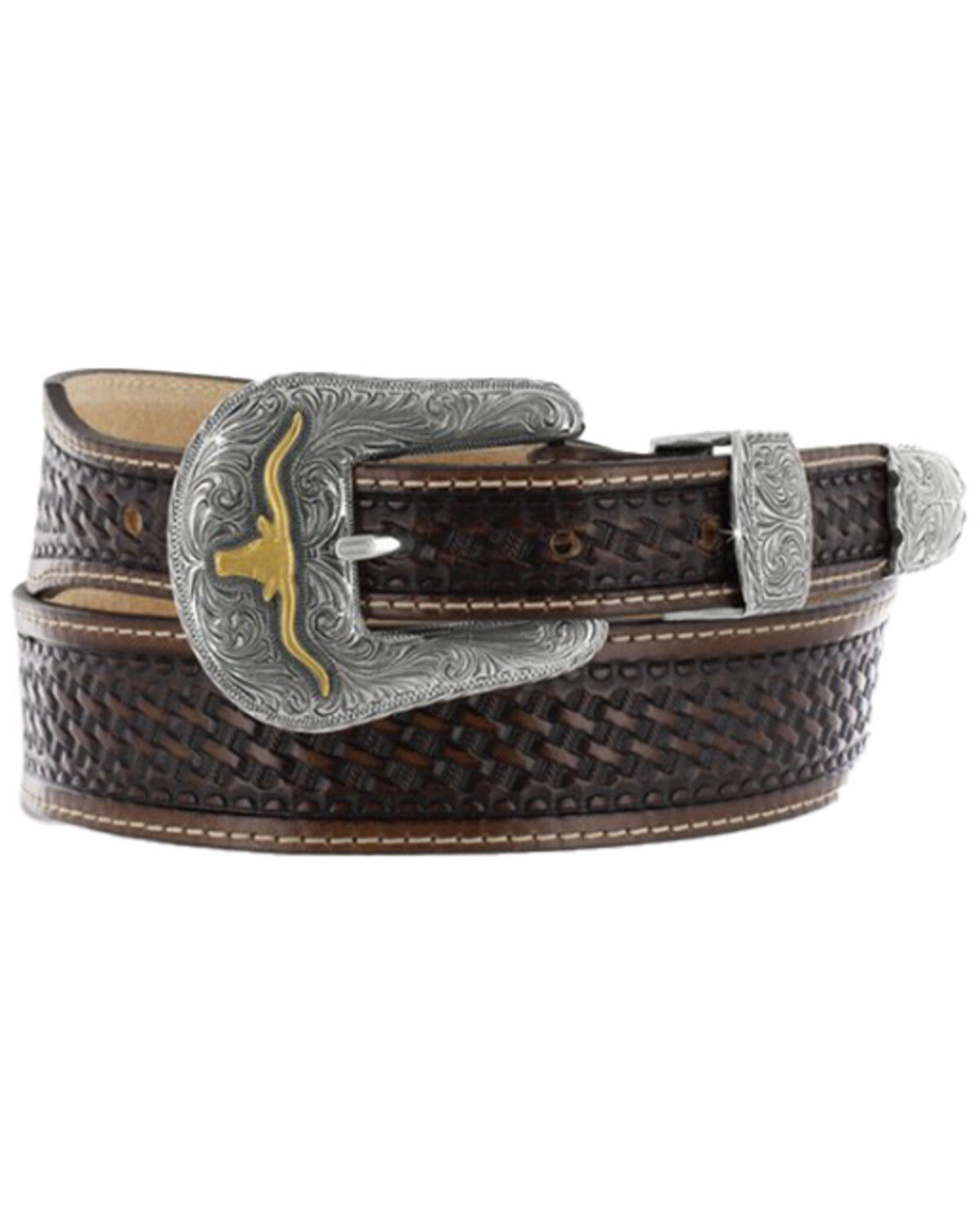 Leegin Men's Basketweave Leather Belt, Dark Brown, hi-res