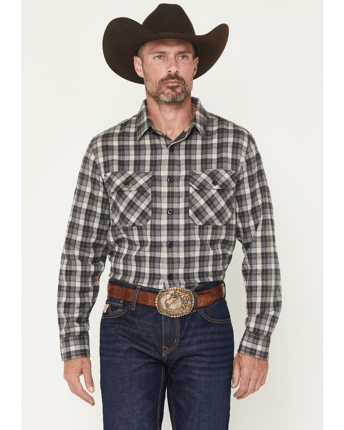 Image #1 - Pendleton Men's Burnside Plaid Print Long Sleeve Button-Down Flannel Shirt, Grey, hi-res