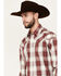 Image #2 - Stetson Men's Plaid Print Long Sleeve Pearl Snap Western Shirt, Maroon, hi-res