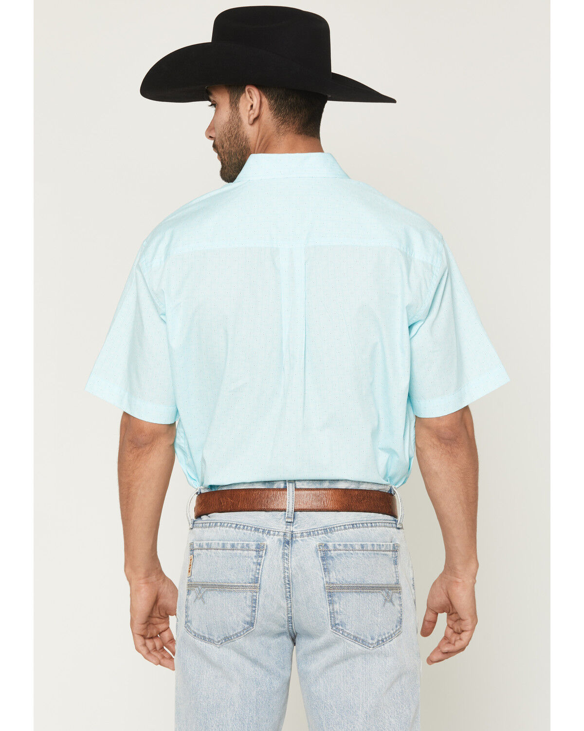 Image #4 - Cinch Men's Boot Barn Exclusive Geo Print Short Sleeve Button-Down Western Shirt, Aqua, hi-res