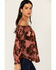 Image #3 - Shyanne Women's Burnout Satin Printed Peasant Top, Mauve, hi-res