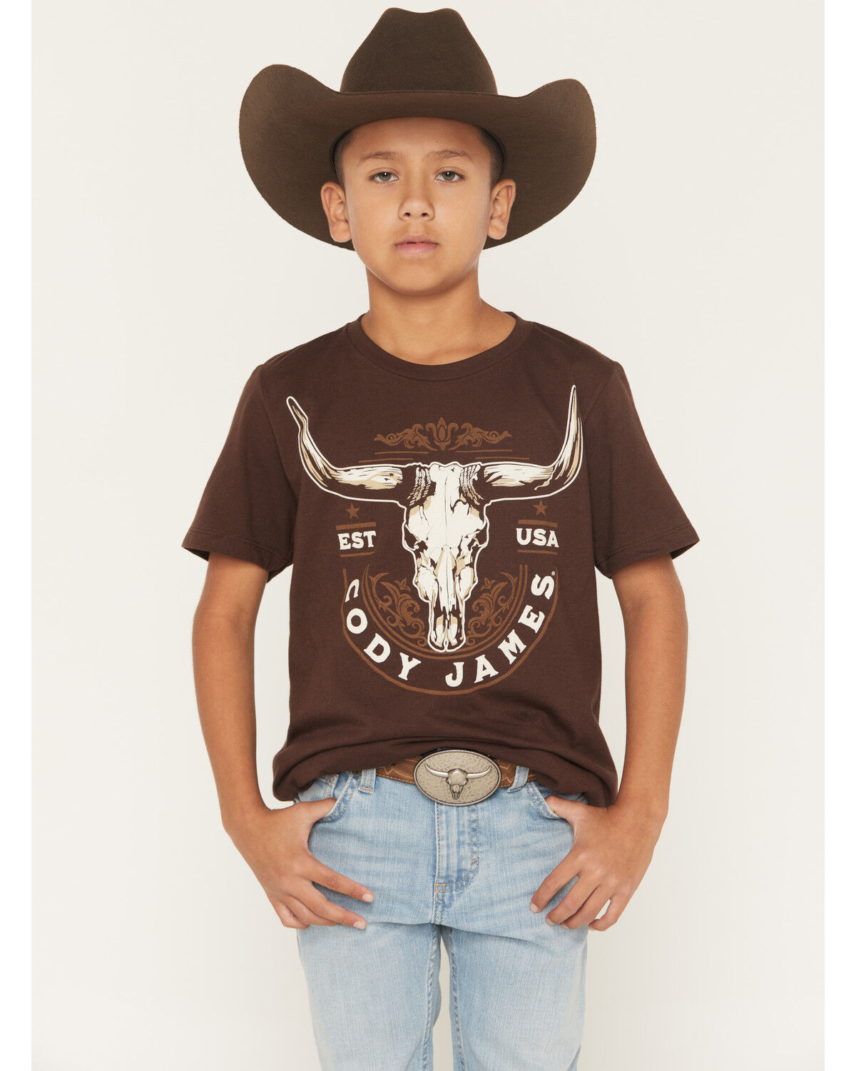 Cody James Boys' USA Steerhead Short Sleeve Graphic T-Shirt, Dark Brown, hi-res