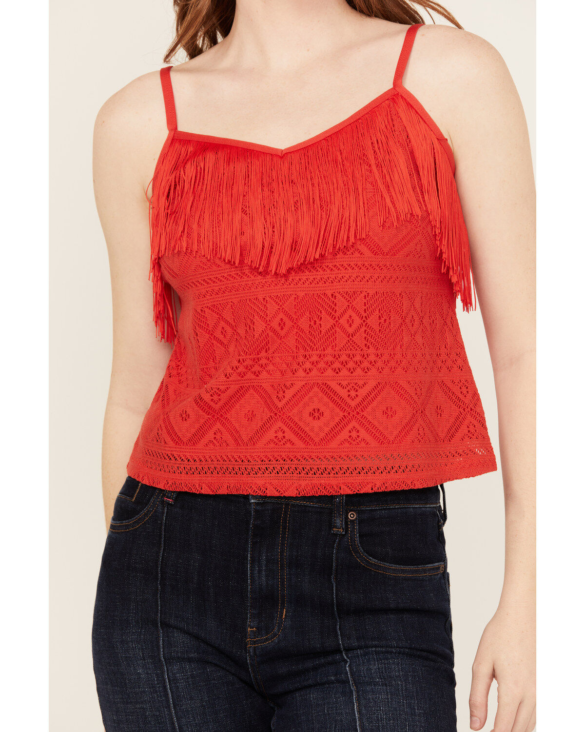 Image #3 - Idyllwind Women's Redmond Lace Fringe Cami, Dark Orange, hi-res