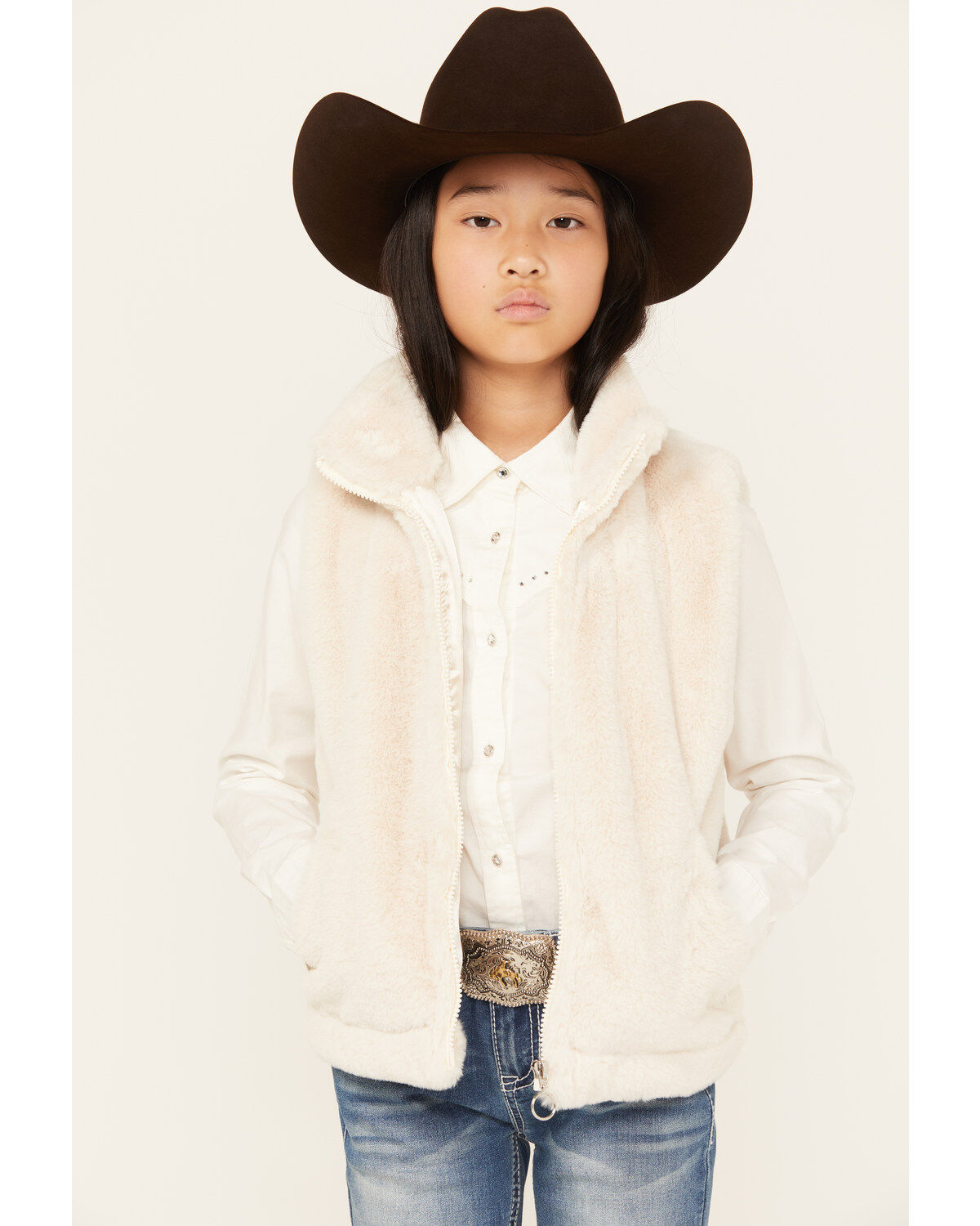 Urban Republic Girls' Faux Fur Vest, Ivory, hi-res