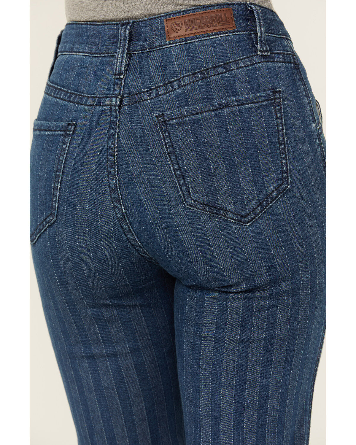 Image #4 - Rock & Roll Women's Medium Wash High Rise Jacquard Pinstripe Trouser Jeans, Medium Wash, hi-res