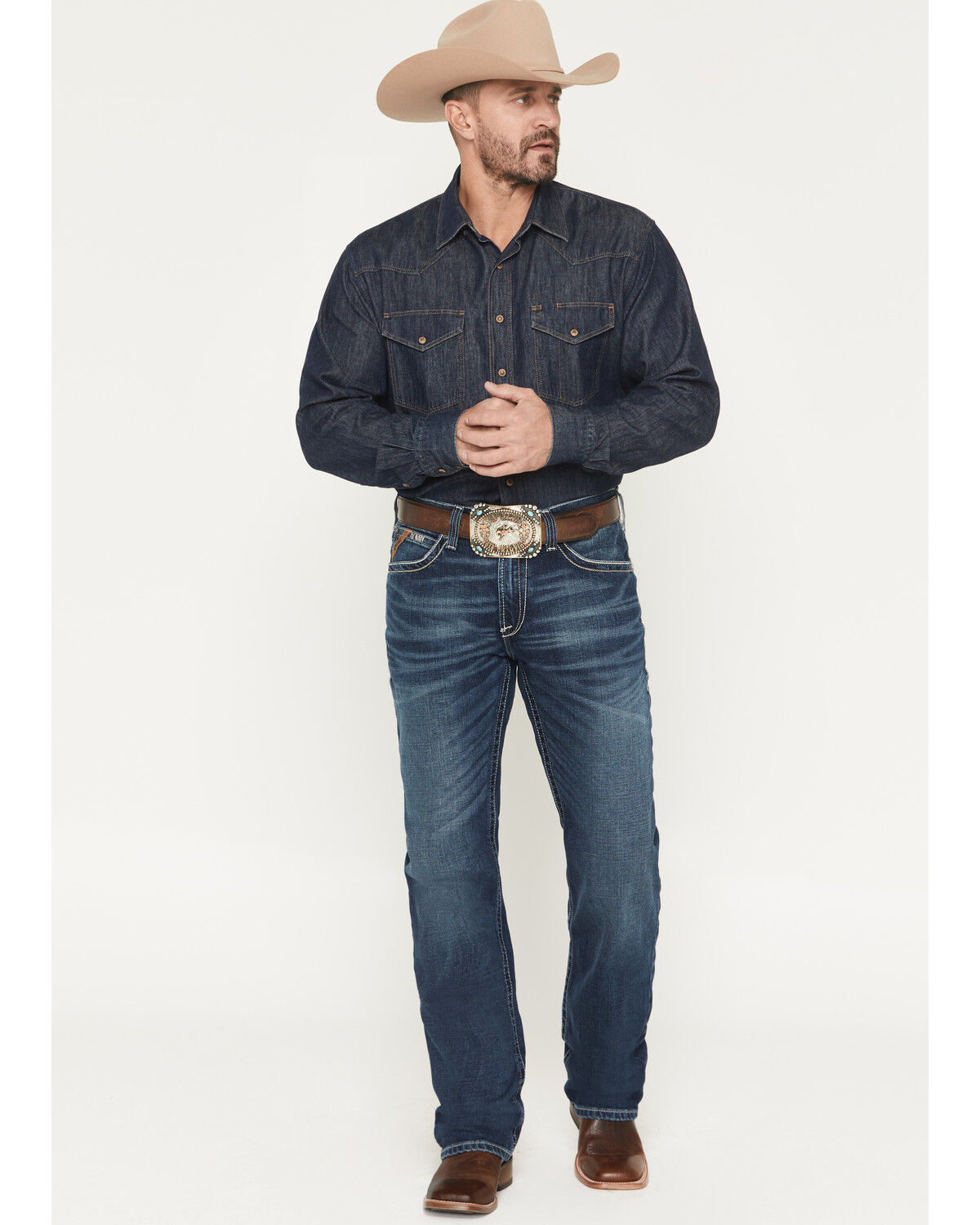Ariat Men's M4 Adkins Turnout Boot Cut Jeans, Blue, hi-res