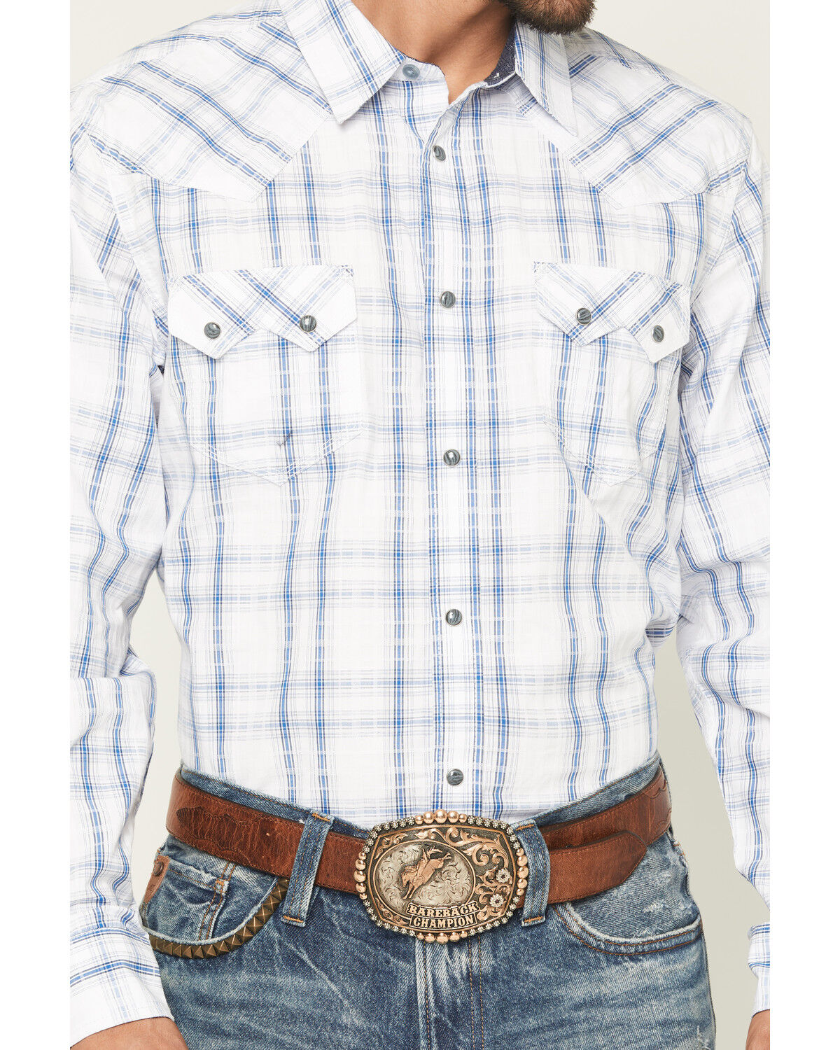 Image #3 - Moonshine Spirit&reg; Men's All Day Long Dobby Plaid Print Long Sleeve Snap Western Shirt, White, hi-res