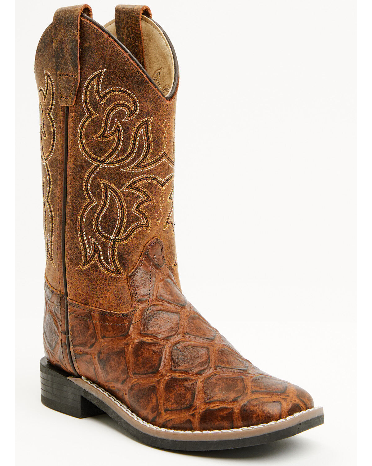 Cody James Boys' Duke Pirarucu Print Western Boots - Broad Square Toe, Brown, hi-res