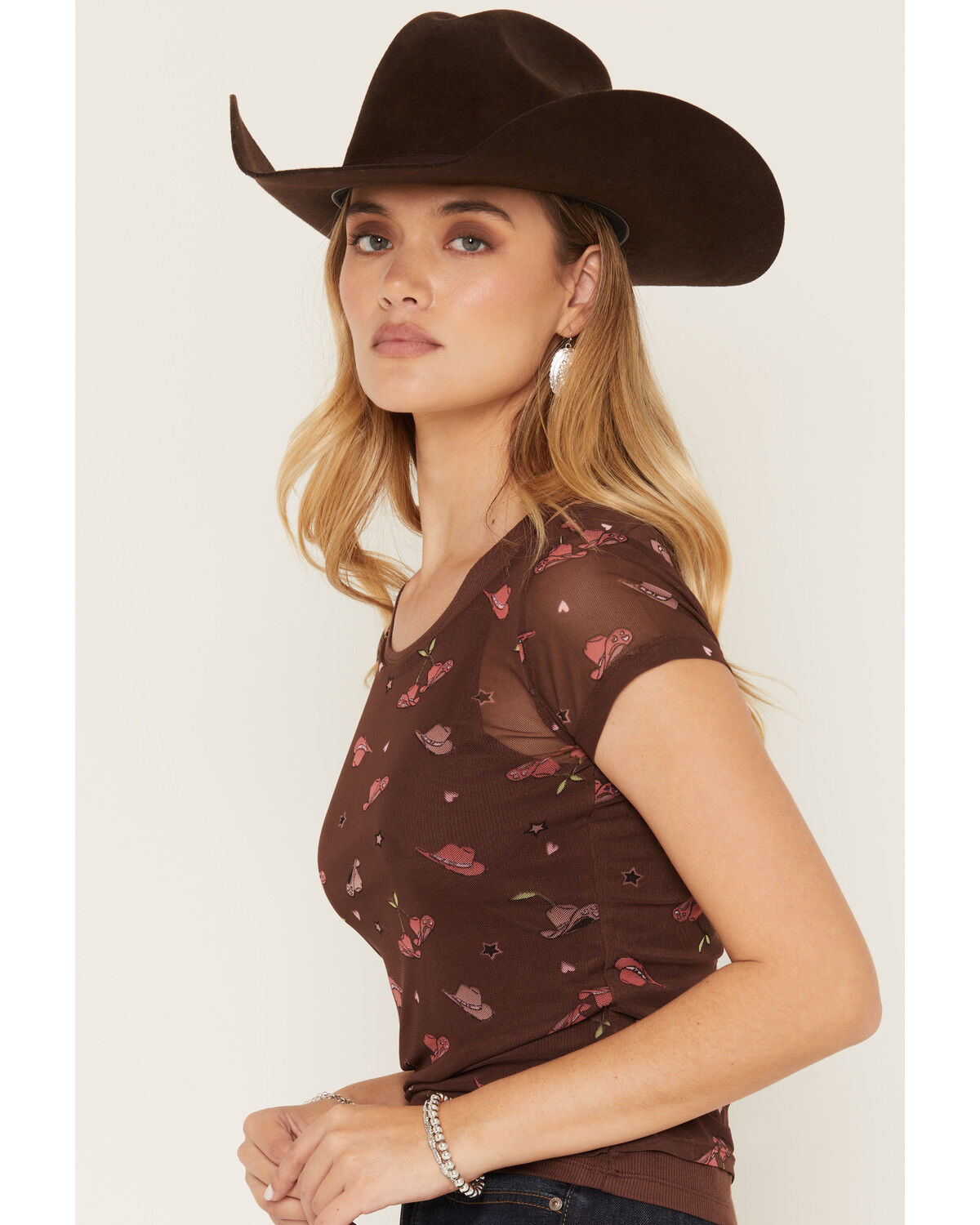Image #2 - Wild Moss Women's Hat Print Mesh Short Sleeve Shirt, Brown, hi-res