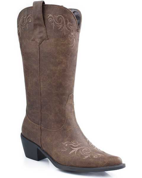 Image #1 - Roper Women's Embroidered Faux Leather Western Boots - Pointed Toe, Brown, hi-res