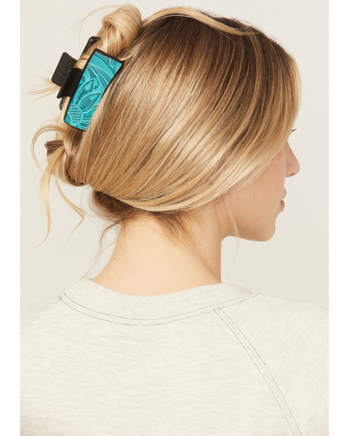 Image #1 - Shyanne Women's Tooled Floral Leather Hair Clip, Turquoise, hi-res