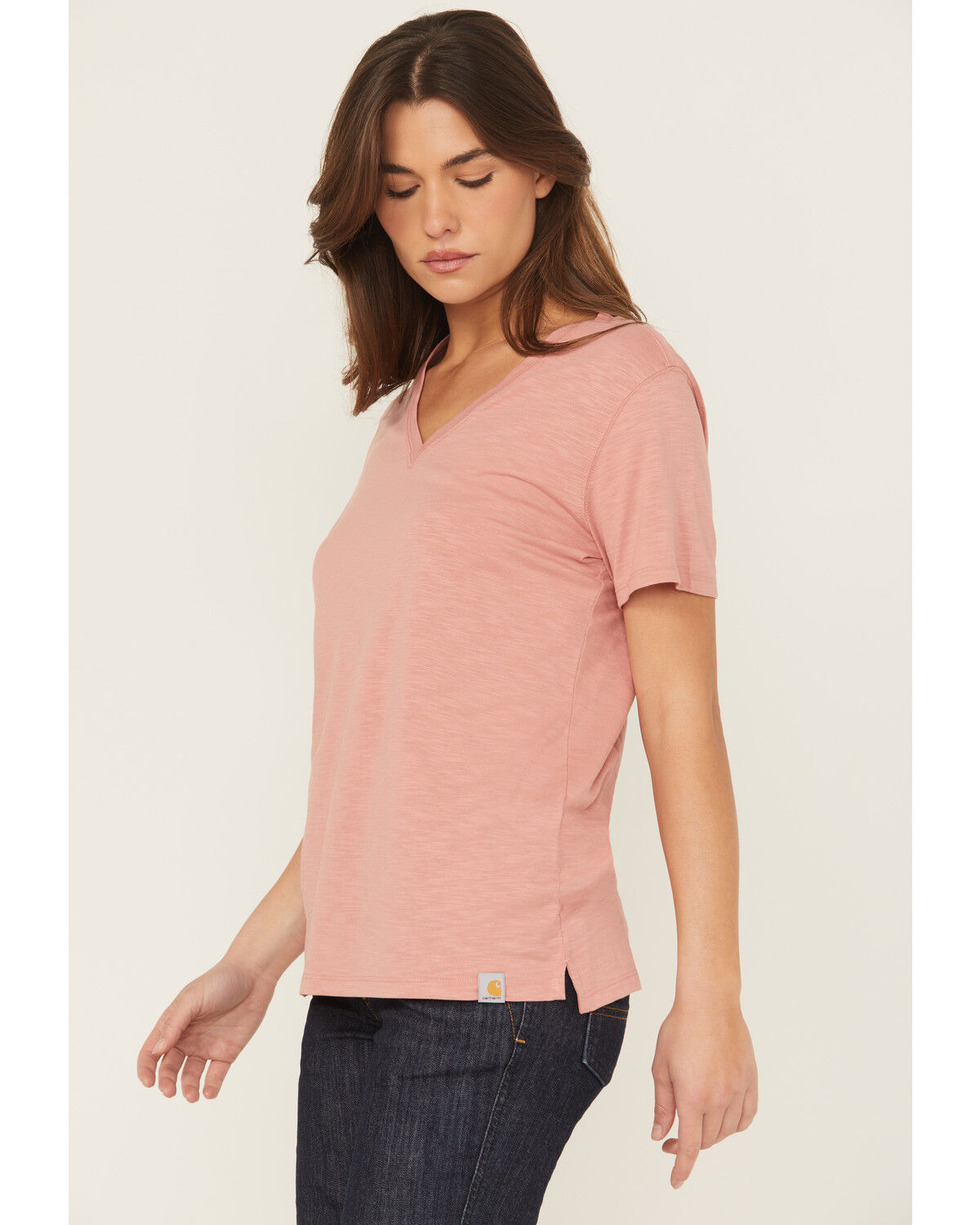 Image #2 - Carhartt Women's TENCEL&trade; Fiber Series Relaxed Fit Short Sleeve V-Neck Shirt, Rose, hi-res