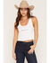 Image #1 - Morgan Wallen Women's Ripped Solid Cropped Tank Top, White, hi-res