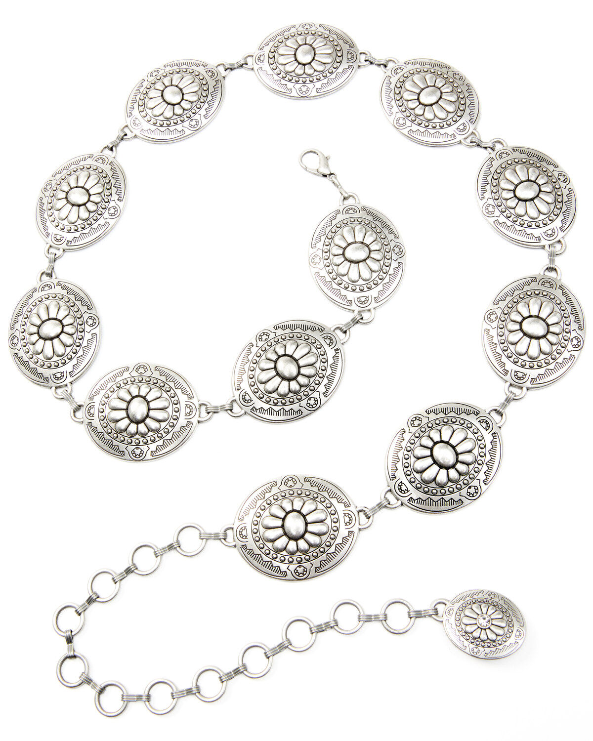 Shyanne Women's Oval Concho Chain Belt, Silver, hi-res