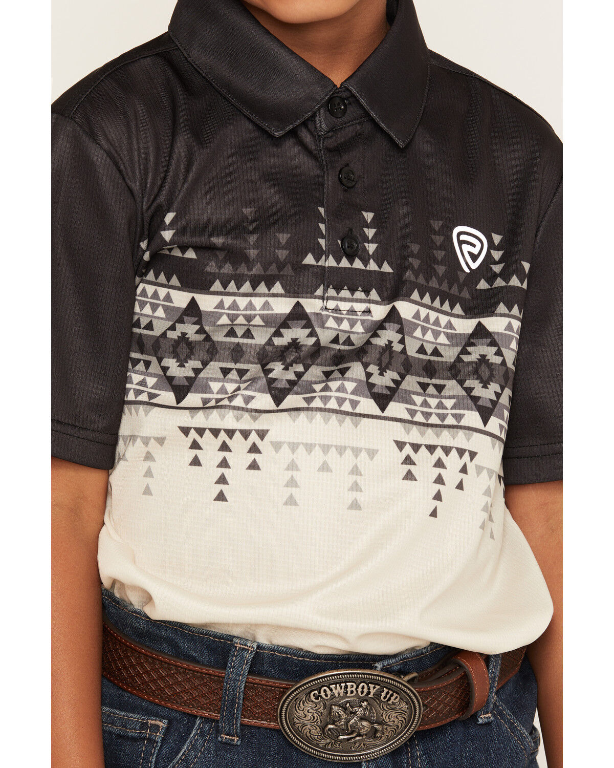 Image #3 - Rock & Roll Denim Boys' Dale Brisby Border Print Short Sleeve Polo, Grey, hi-res