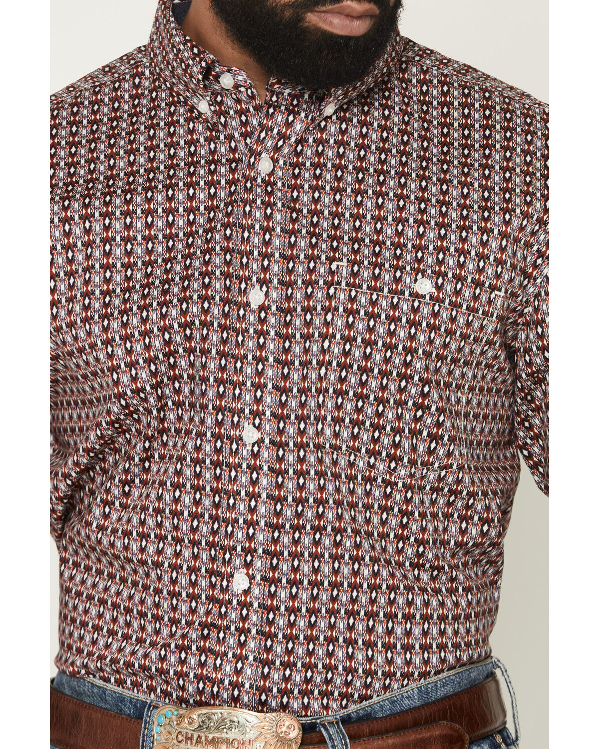 Image #3 - RANK 45&reg; Men's Sunburst Geo Print Long Sleeve Button-Down Western Shirt, Chilli, hi-res