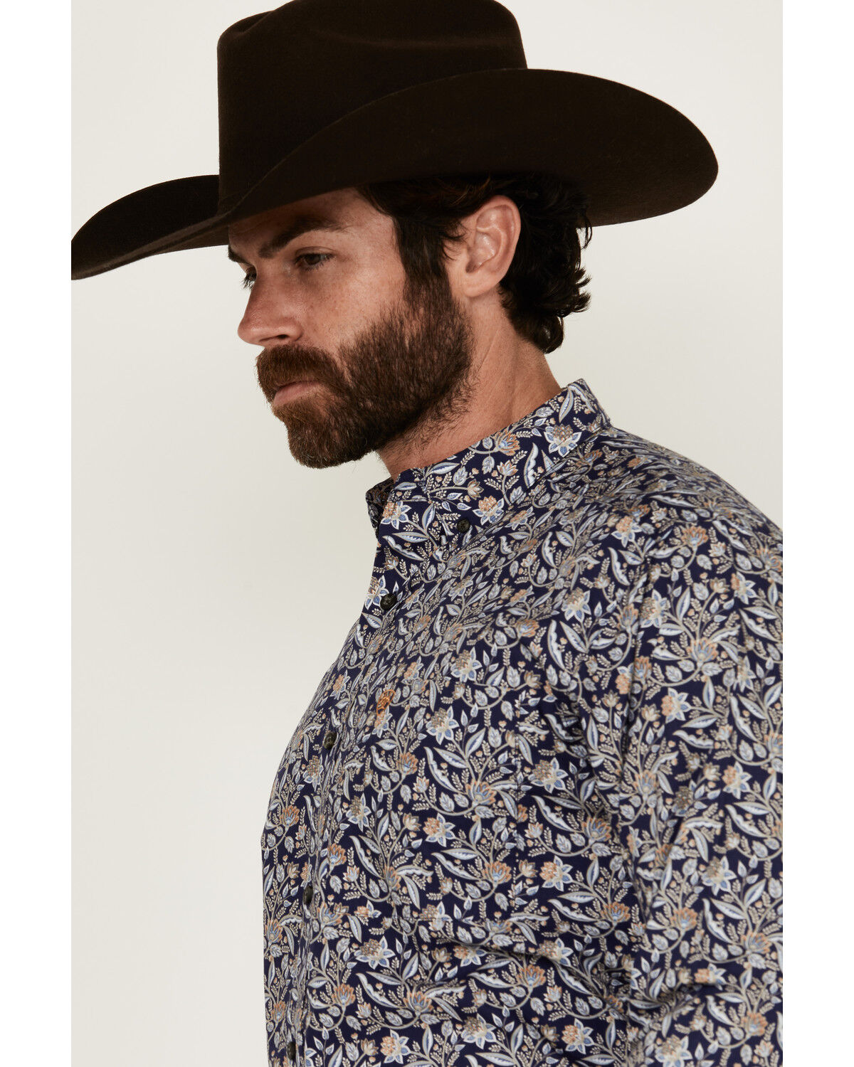Image #2 - Ariat Men's Creighton Paisley Print Long Sleeve Button-Down Western Shirt, Navy, hi-res