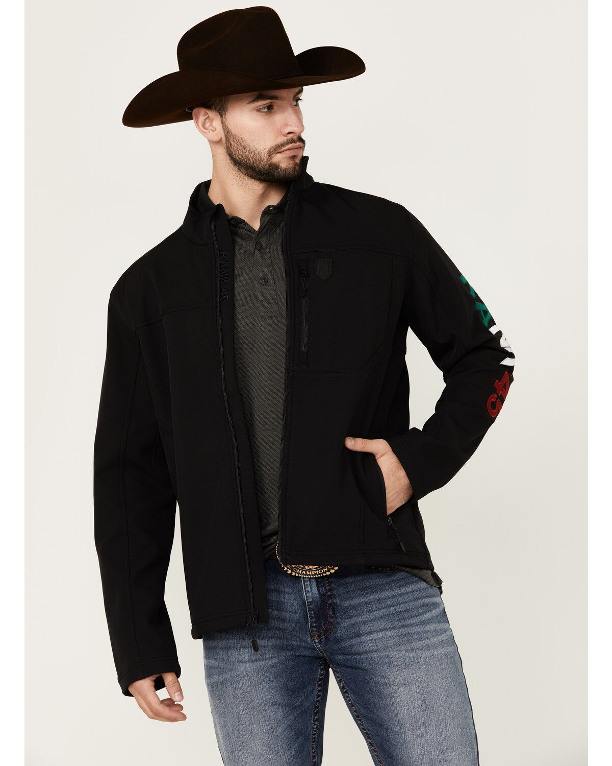Image #2 - RANK 45&reg; Men's Mexico Embroidered Seal Softshell Jacket, Black, hi-res