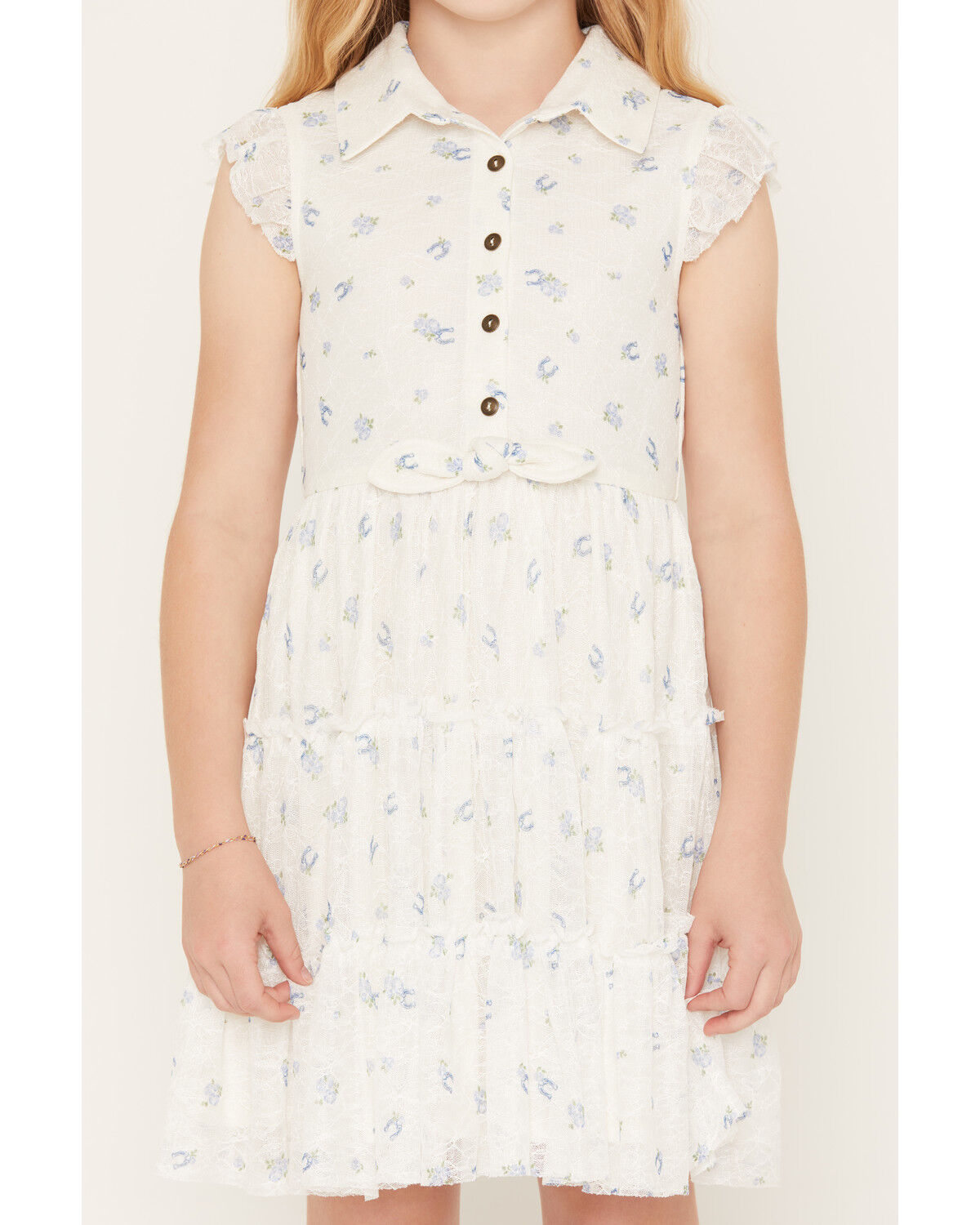 Image #3 - Sugar California Girls' Horseshoe Floral Print Lace Button-Down Dress, White, hi-res