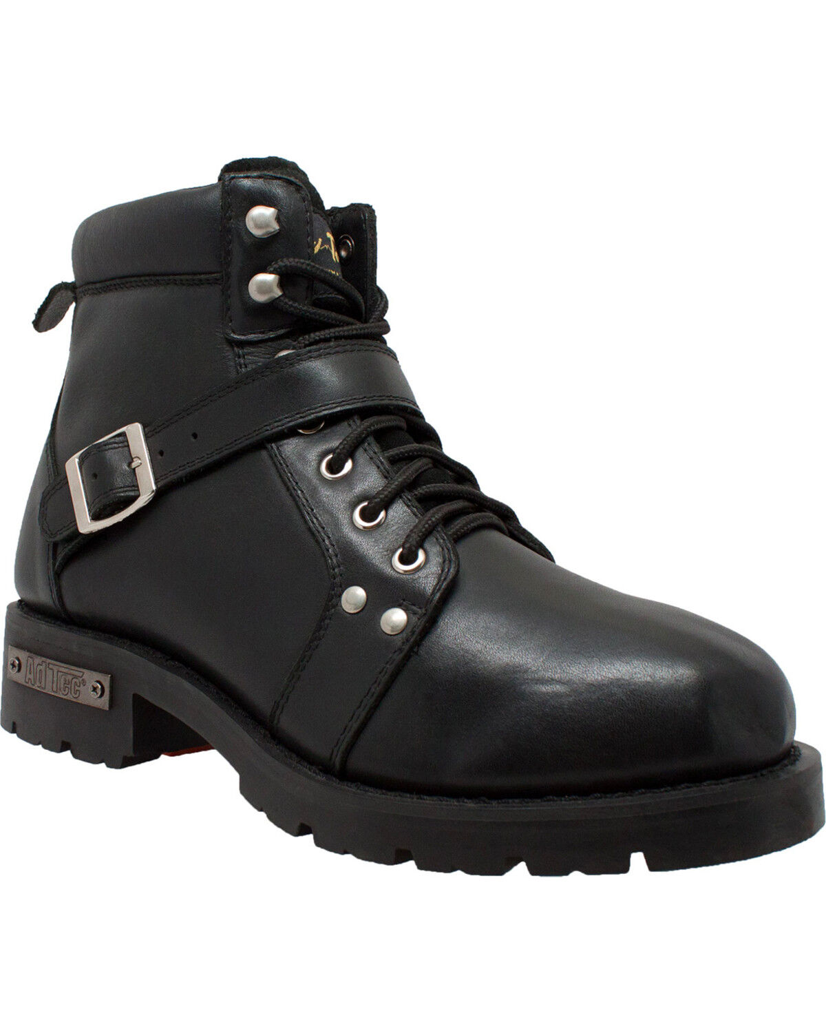 Ad Tec Men's 6" Lace Zipper Biker Boots - Round Toe, Black, hi-res