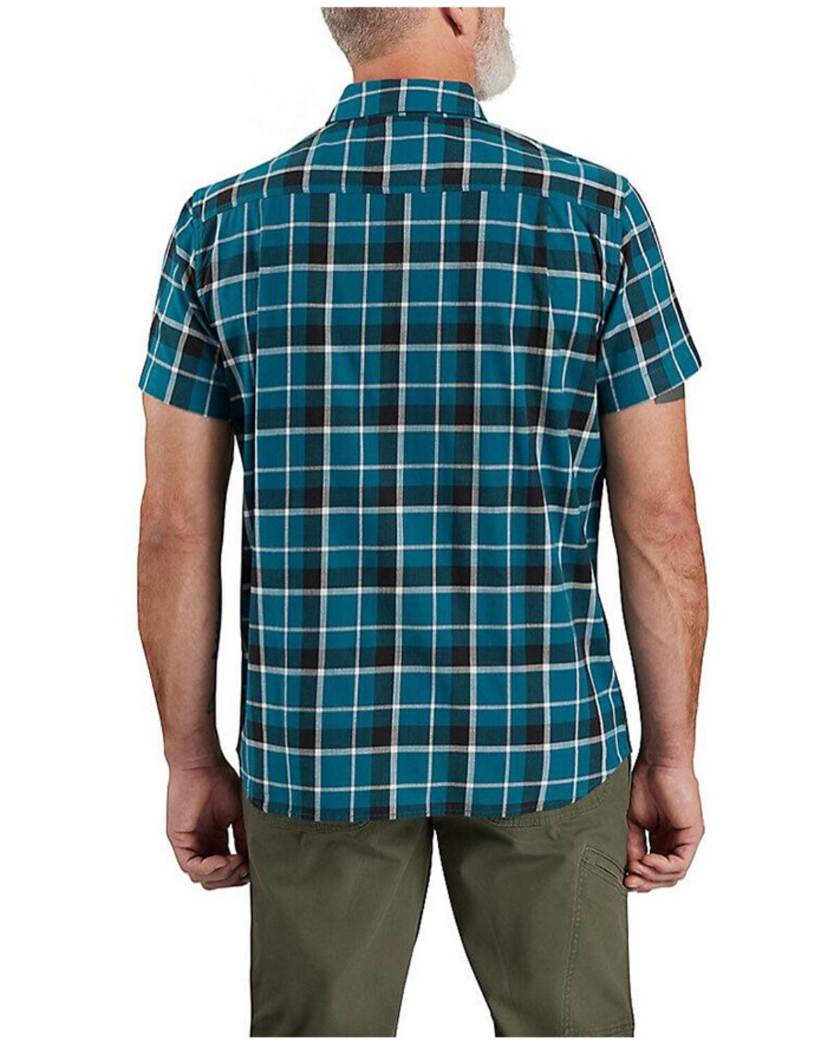 Image #2 - Carhartt Men's Rugged Flex&reg; Relaxed Fit Lightweight Plaid Print Short Sleeve Button-Down Stretch Work Shirt, Navy, hi-res