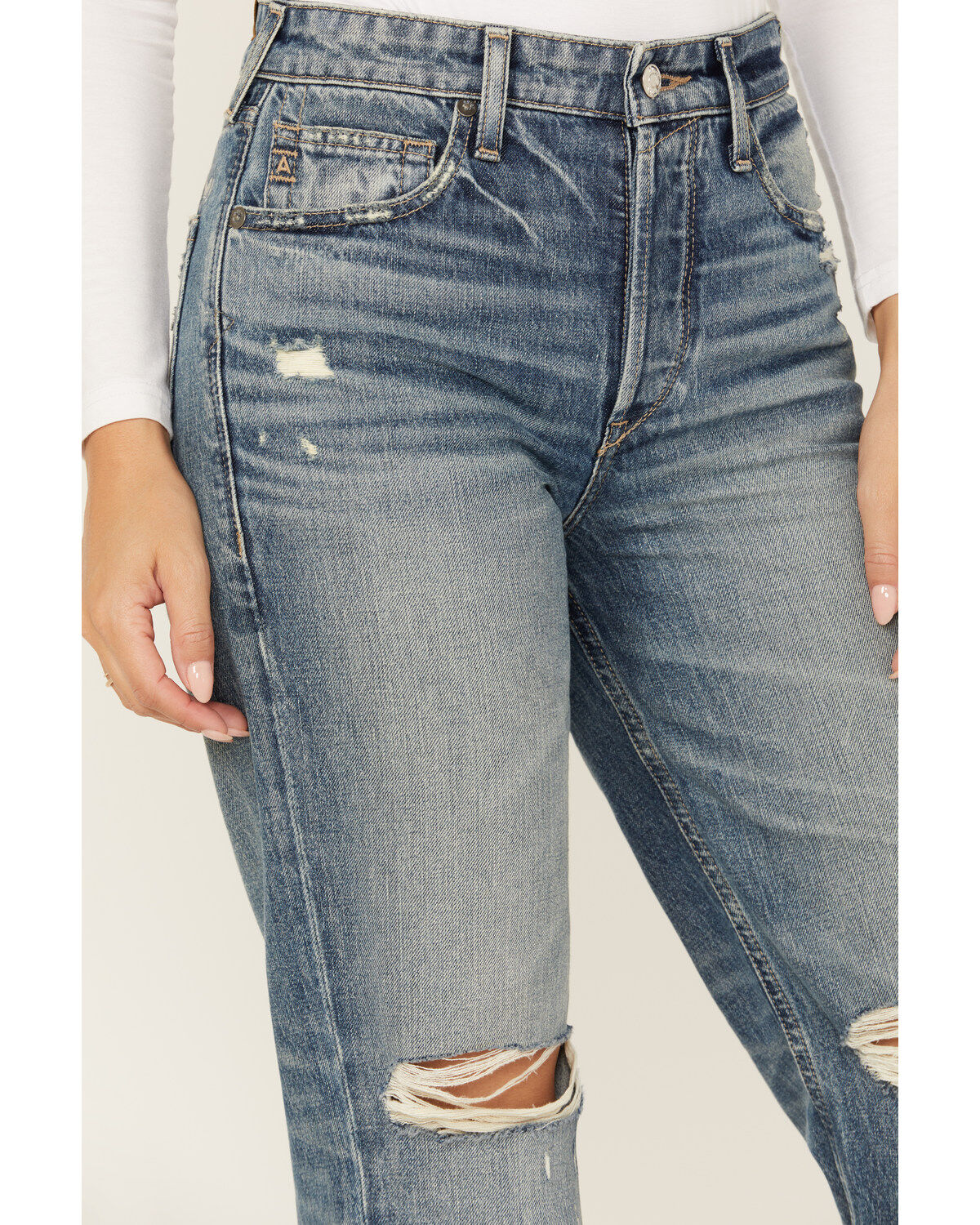 Image #2 - Ariat Women's Medium Wash Ultra High Rise Tomboy Relaxed Straight Jeans, Medium Wash, hi-res